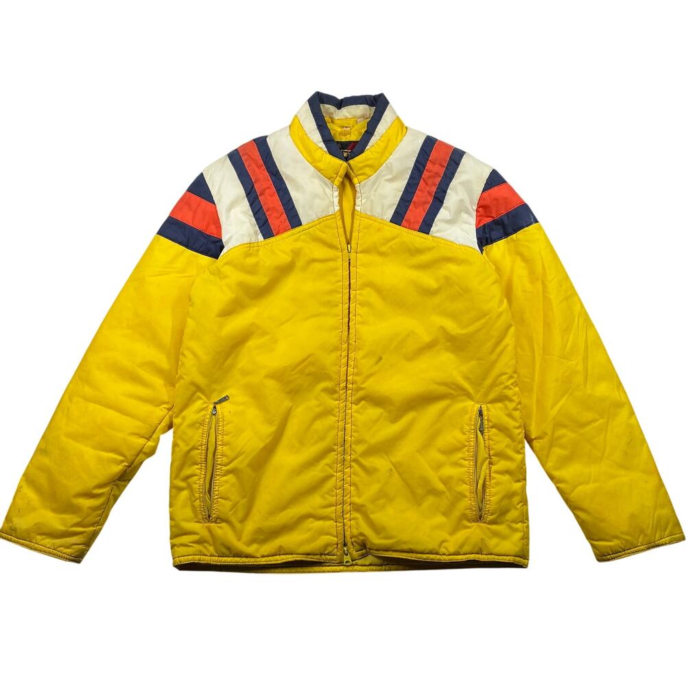 Vintage Sears Ski Jacket Mens Medium Yellow Full Zip Insulated 70s 80s Hongkong